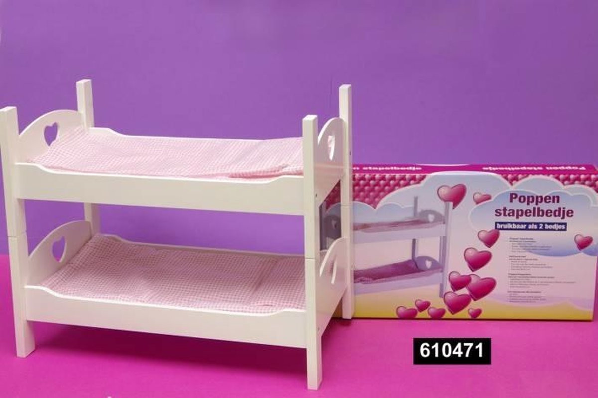 Poppenbed - Stapelbed - Hout - Hartje