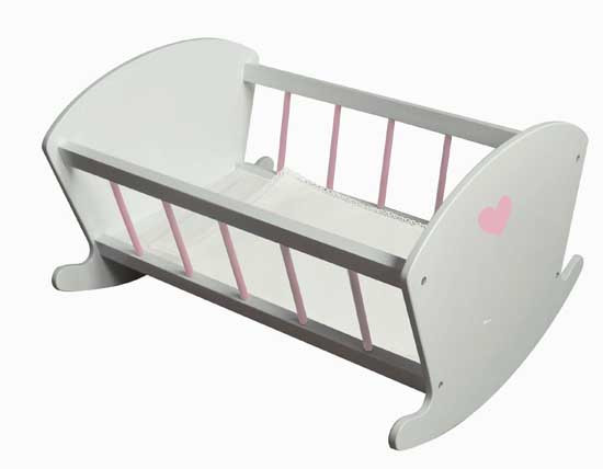 Poppen Schommelbed - Hout - Wit / Roze