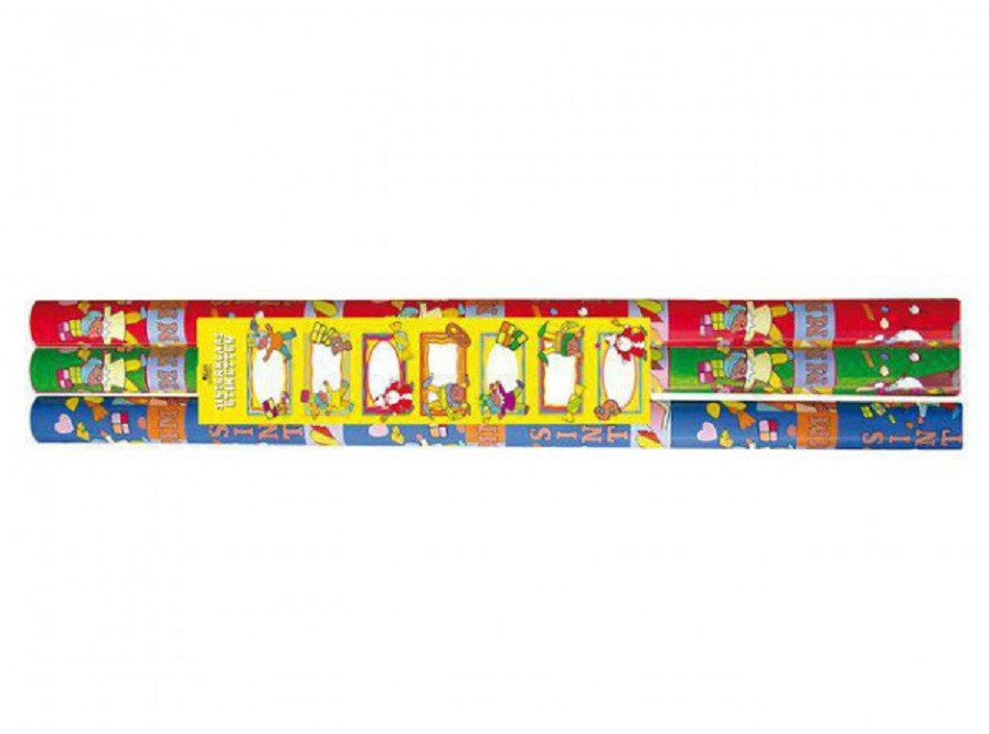 3 rol Sinterklaaspapier 2mX70cm + Gratis Geschenklabels