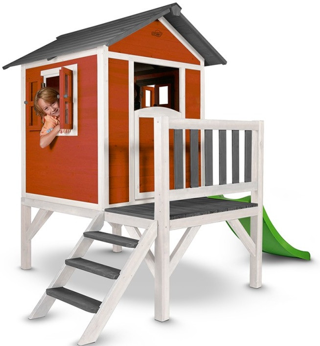 AXI Lodge XL Rood/Wit - Houten Speelhuis met glijbaan