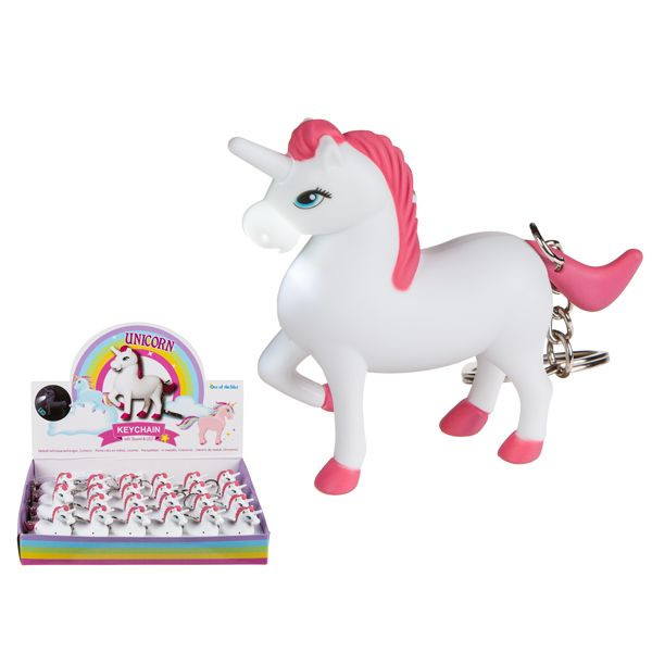 Unicorn Sleutelhanger met Licht en Geluid  - 9 cm - Prijs per Stuk