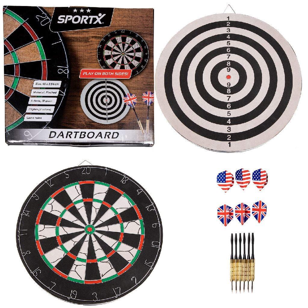 Sportx Dartbord Flocked met 6 Darts
