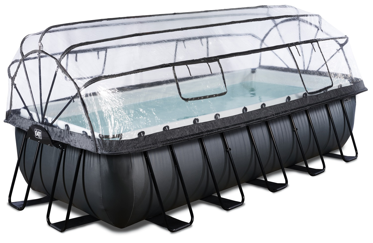 EXIT Frame Zwembad - Black Leather - 540 x 250 x 122 cm - met Overkapping en Zandfilterpomp - Zwart