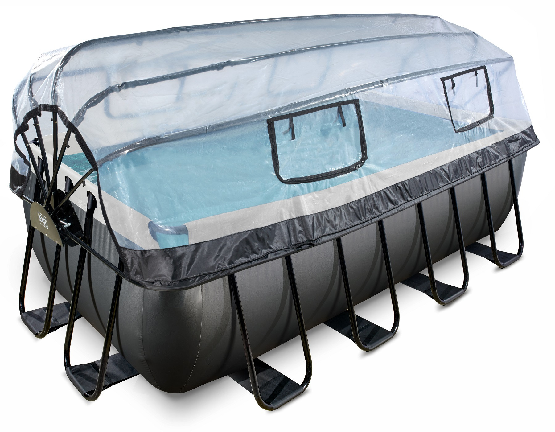 EXIT Frame Zwembad - Black Leather - 400 x 200 x 122 cm - met Overkapping, Warmtepomp en Zandfilterpomp - Zwart