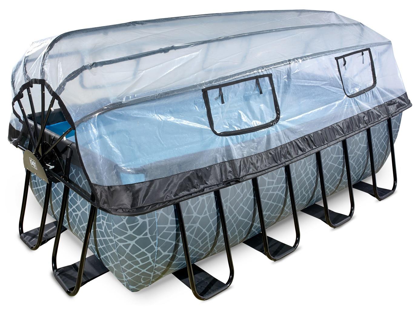 EXIT Frame Zwembad - Stone - 400 x 200 x 122 cm - met Overkapping en Zandfilterpomp - Grijs