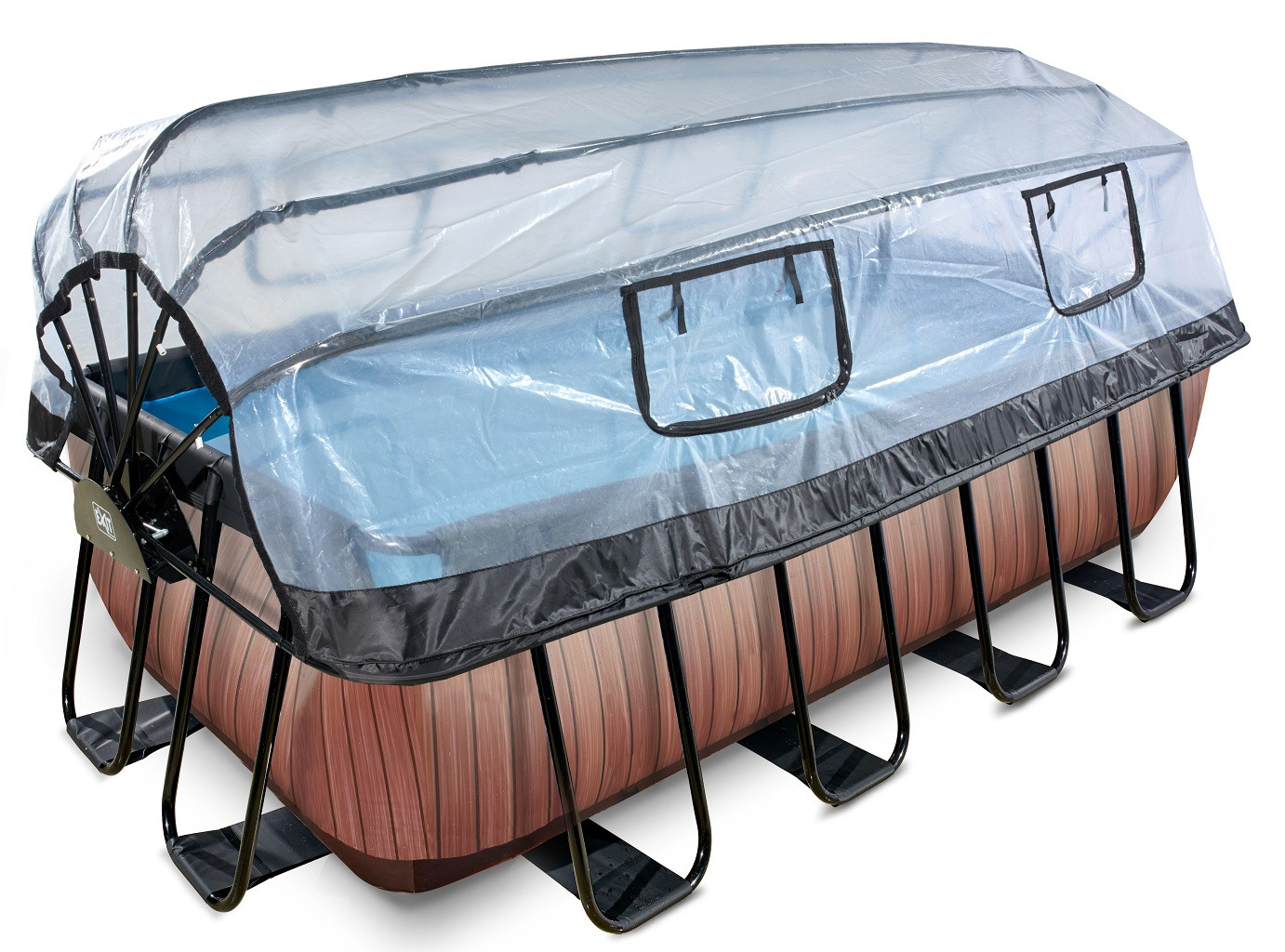 EXIT Frame Zwembad - Wood - 400 x 200 x 122 cm met Overkapping en Zandfilterpomp