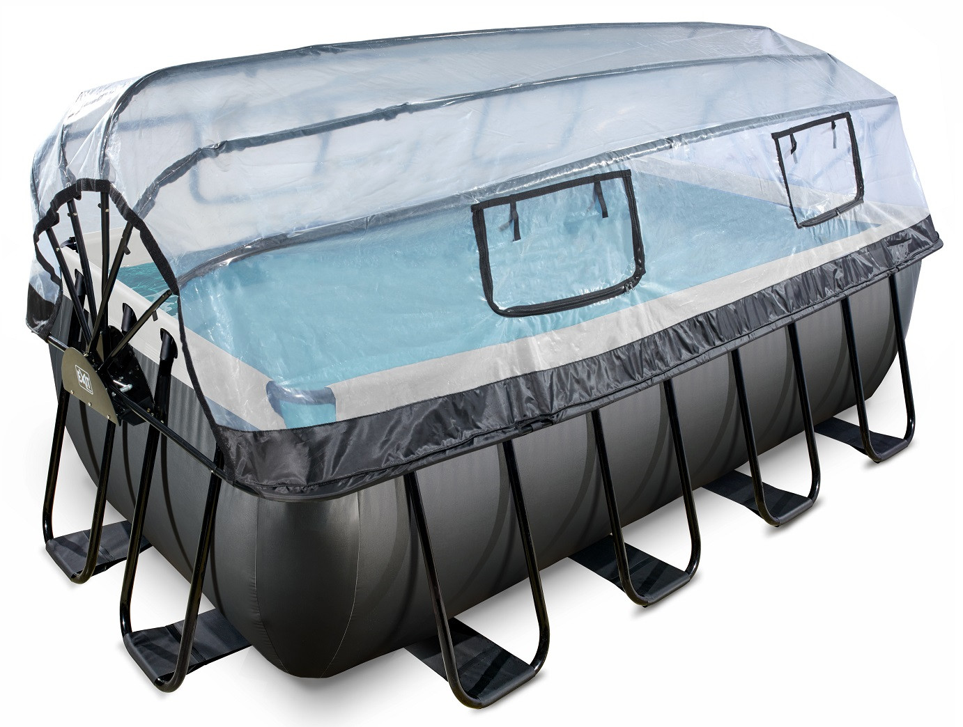 EXIT Frame Zwembad - Black Leather - 400 x 200 x 122 cm - met Overkapping en Zandfilterpomp.- Zwart