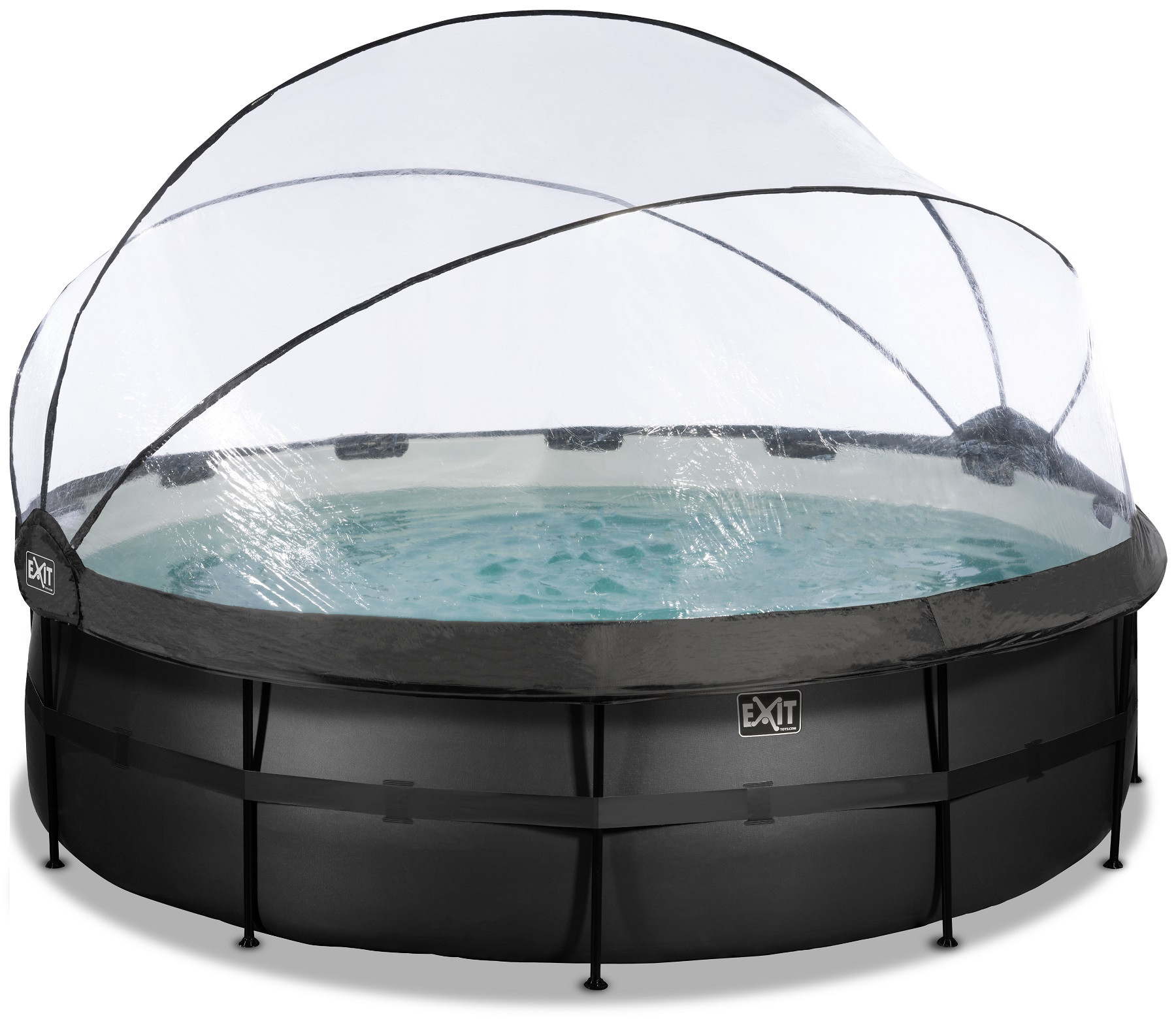 EXIT Frame Zwembad - Black Leather - ø 427 x 122 cm - met Overkapping, Warmtepomp en Zandfilterpomp