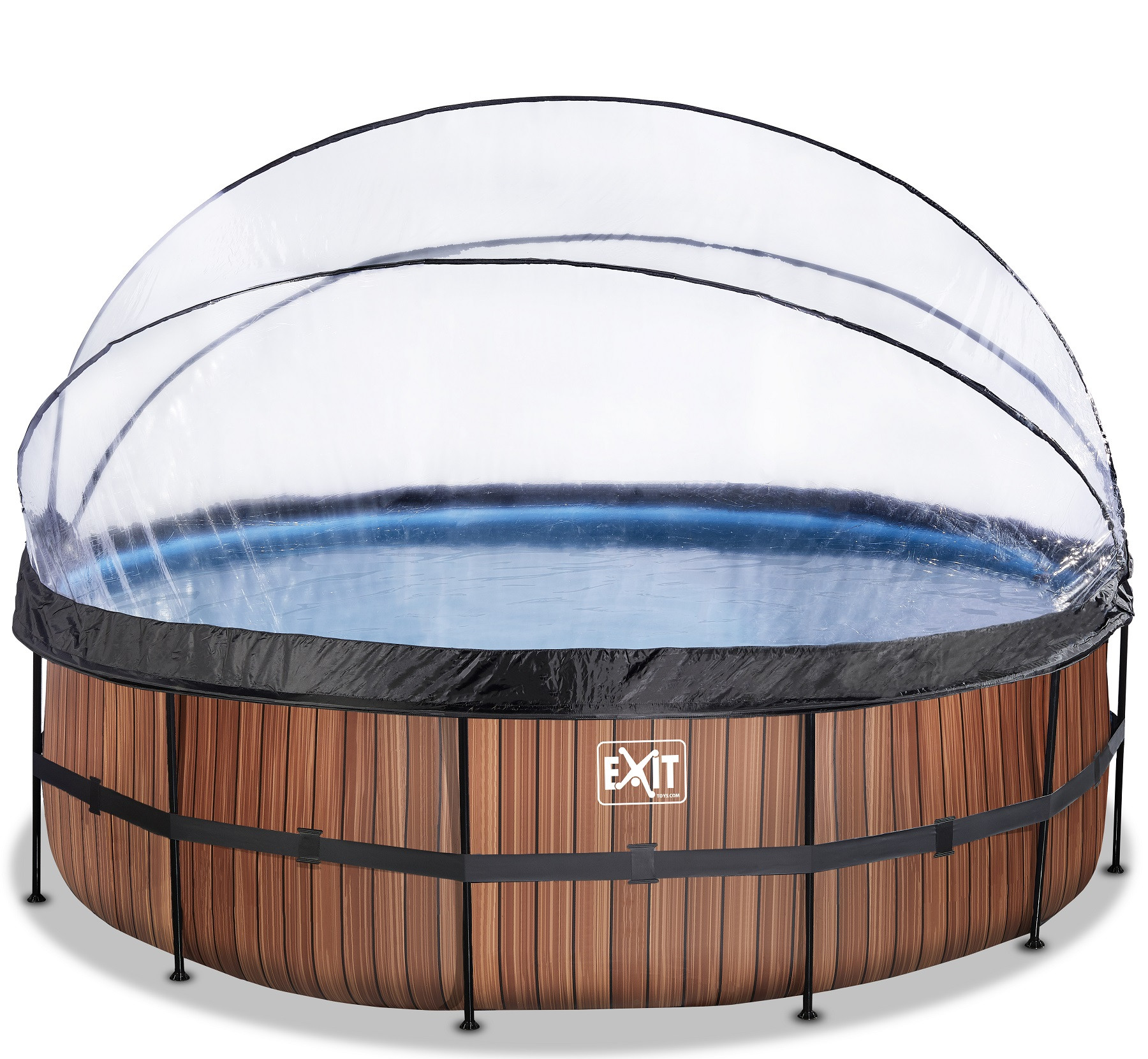 EXIT Frame Zwembad - Wood - ø 488 x 122 cm - met Overkapping, Warmtepomp en Zandfilterpomp - Bruin