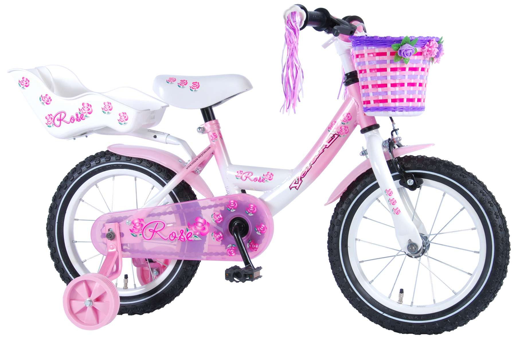 Volare Rose Kinderfiets - 14 Inch - Roze Wit - met Poppenzitje