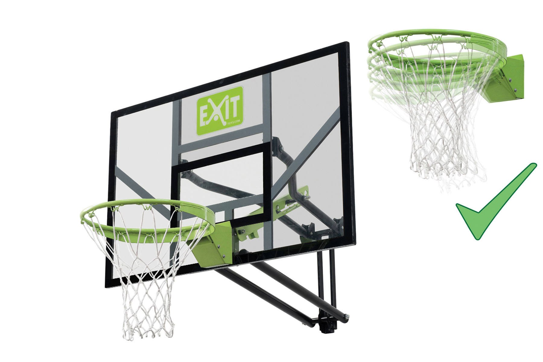 EXIT Galaxy Basketbalbord voor Muurmontage met Dunkring - Groen / Zwart