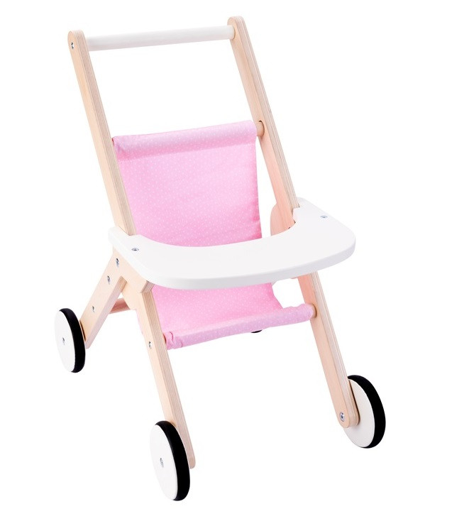 Poppen Wandelwagen - Roze en Wit - Hout