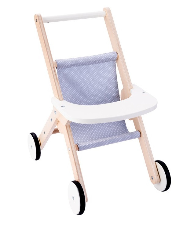 Poppen Wandelwagen - Grijs en Blauw - Hout 