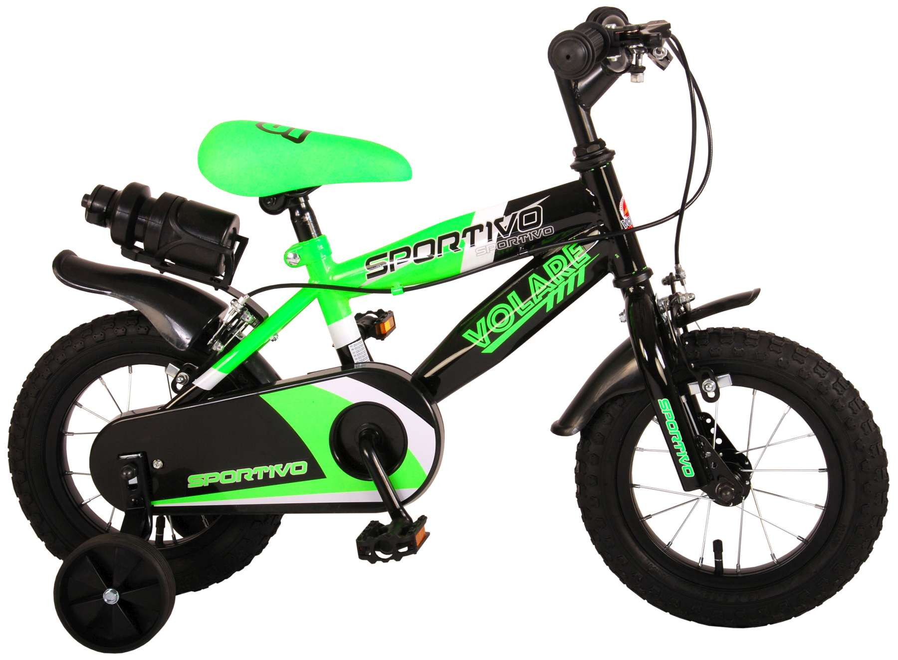 Volare Sportivo Kinderfiets - 12 Inch - Neon Groen / Zwart - 2 Handremmen 