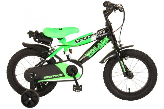 Volare Sportivo Kinderfiets - 14 Inch - Neon Groen / Zwart - 2 Handremmen 