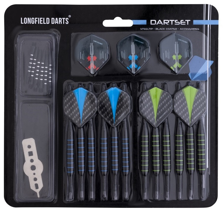 Longfield Steeltip Darts - Black Coated - 12 Steel Darts en Accessoires