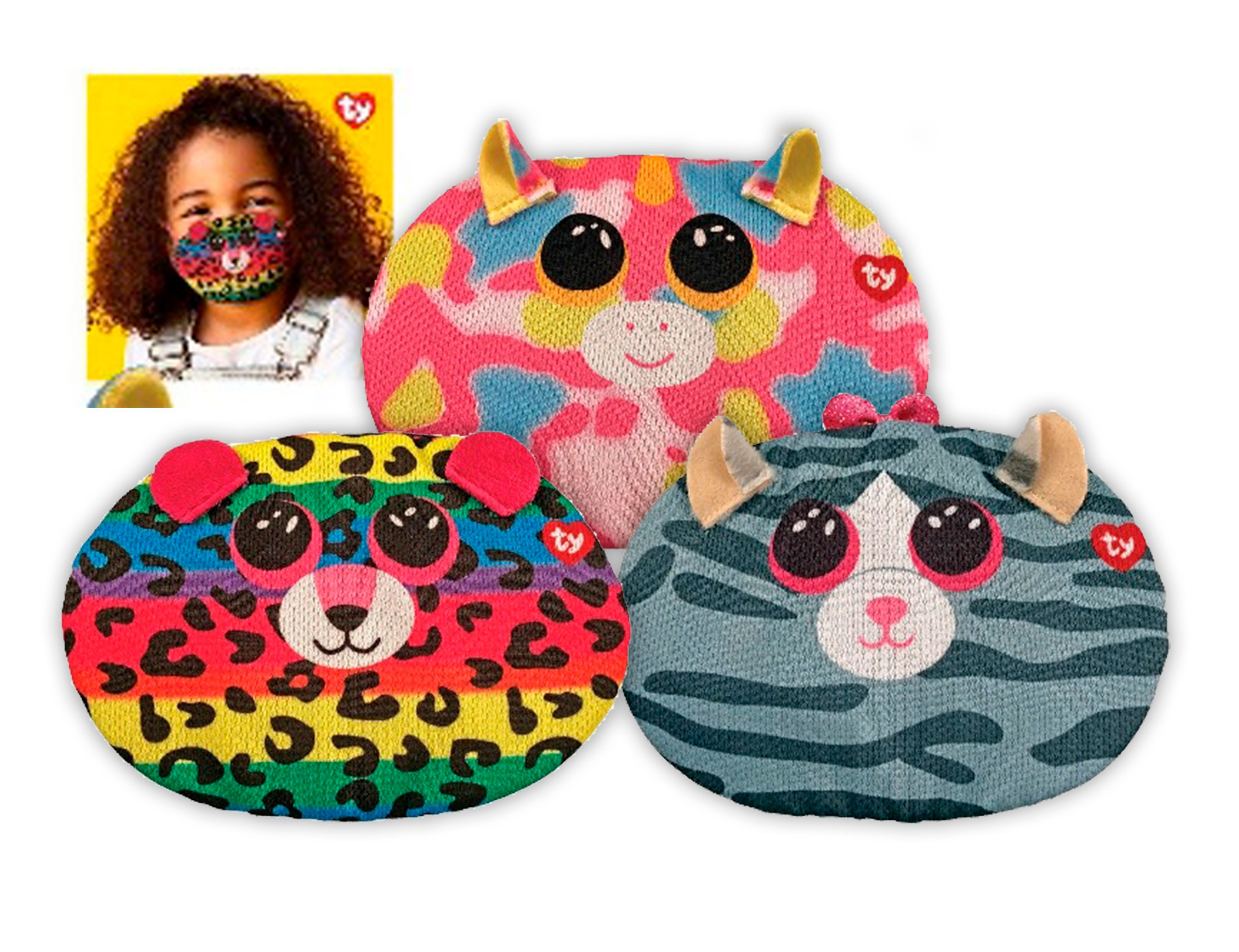 Ty Fashion - Fantasia Unicorn + Dotty Leopard + Kiki Cat Mondmasker - Mondkapje - 3-pack - Bundel