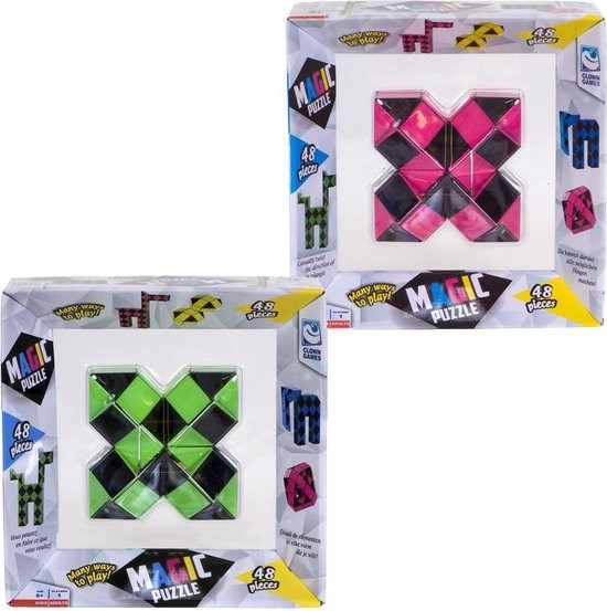 Clown Games Magic Puzzel - XL - 48 Delig Roze en Groen - Voordeelpakket - Fidget Snake 