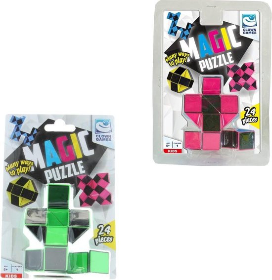 Clown Games Magic Puzzel - L - Groen en Roze - Voordeelpakket - Fidget Snake 