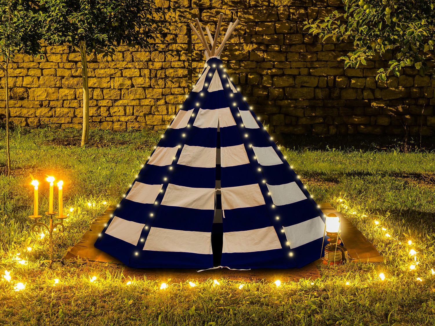 Tipi Lumo Blauw Wit WigWam Speeltent met verlichting
