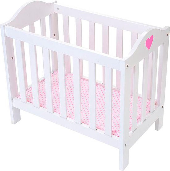 Poppenbed - Verstelbaar - Hout - Wit / Roze