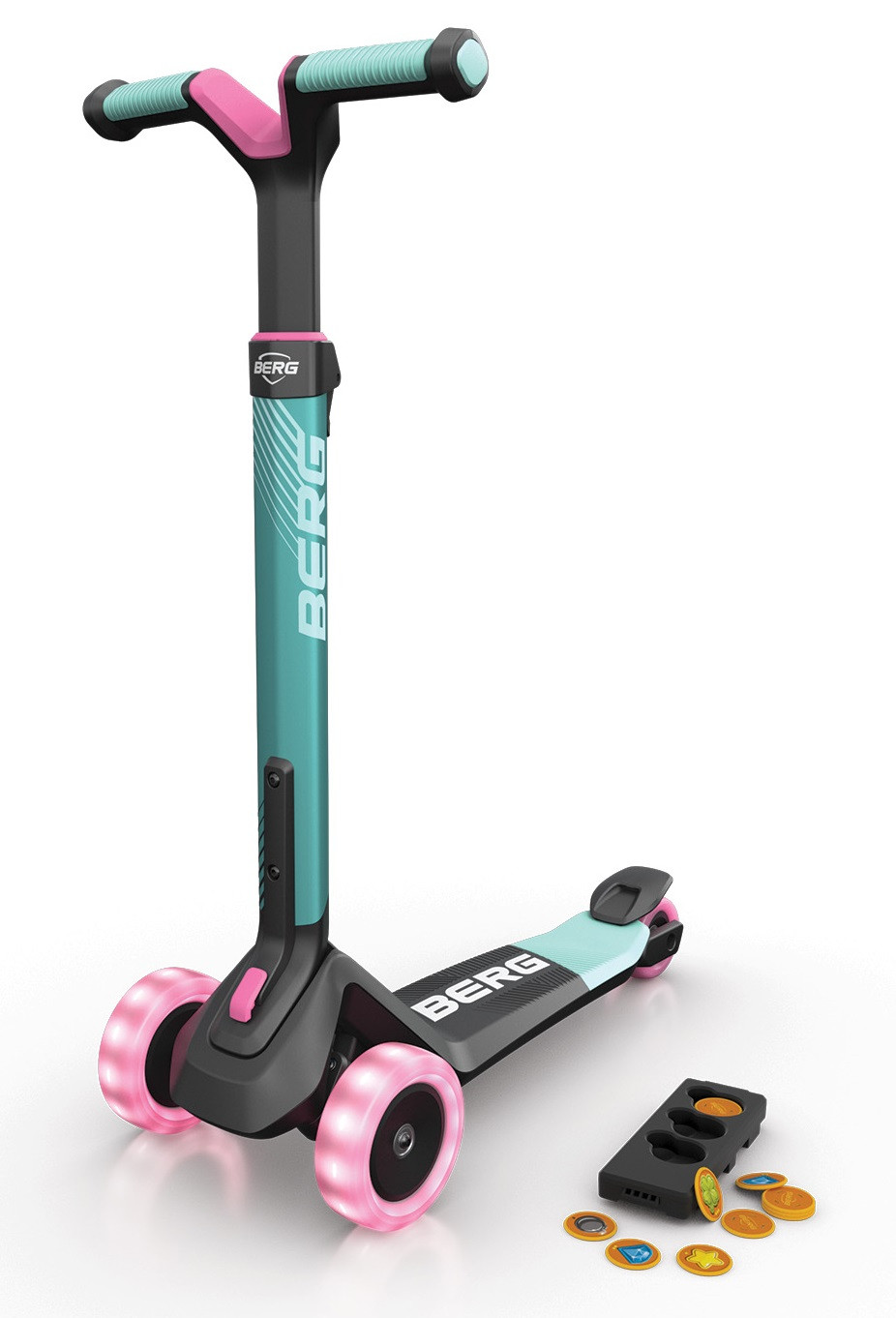 BERG Nexo Kinderstep met Magneet Deck en LED Wielen - Opvouwbaar - Roze / Mint 