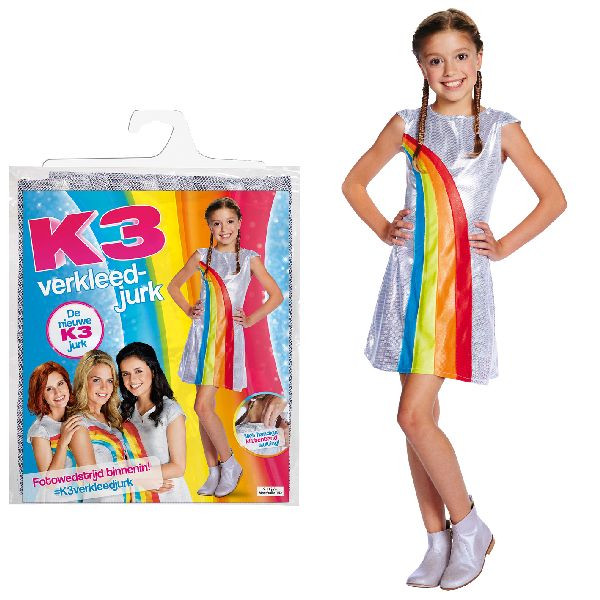 K3 Verkleedjurk Regenboog - Zilver - Maat 152