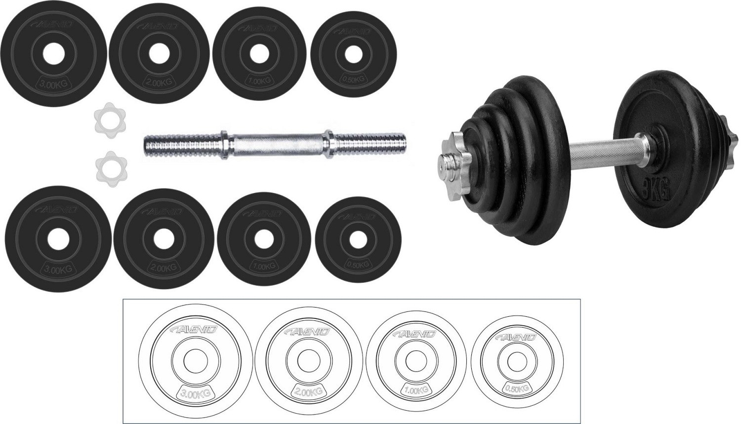 Avento Fitness Halter Verstelbaar - Staal - 1,5 tot 15 KG