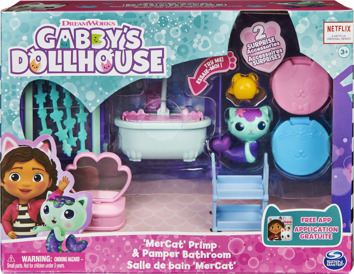 Gabby's Dollhouse Deluxe Room Mercat's Bathroom - Speelset - Gabby's Poppenhuis - Badkamer speelset - Met zeemeermin kat 
