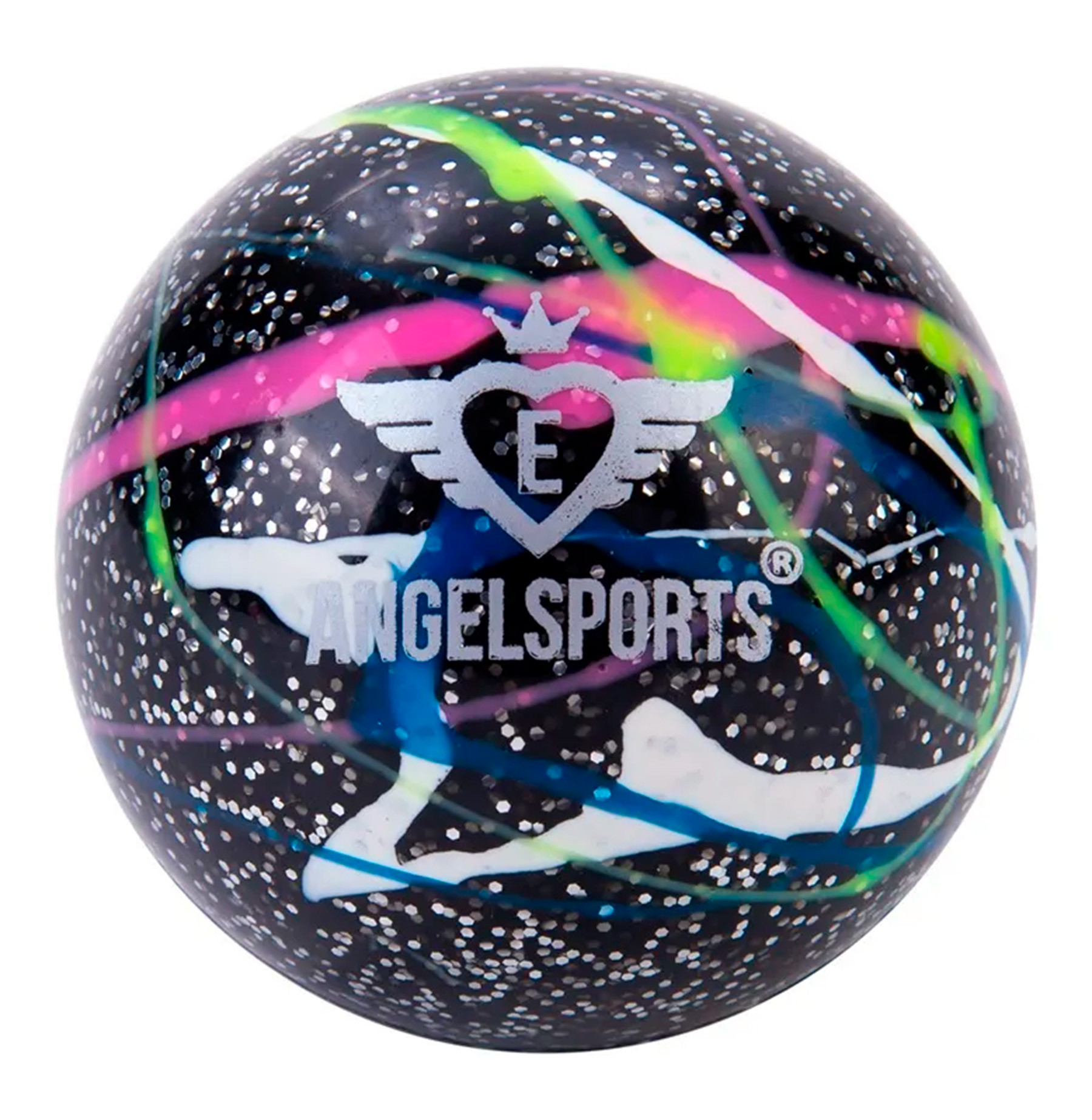Straathockeybal met regenboogkleurende vlammen en glitters - 68 mm - Zwart