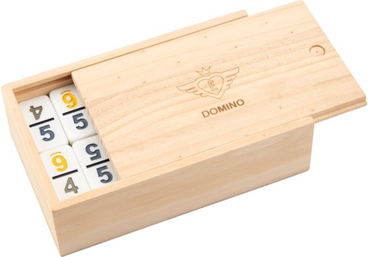Domino Dubbel 9 - Nummers - Houten Kist - 55 Stenen