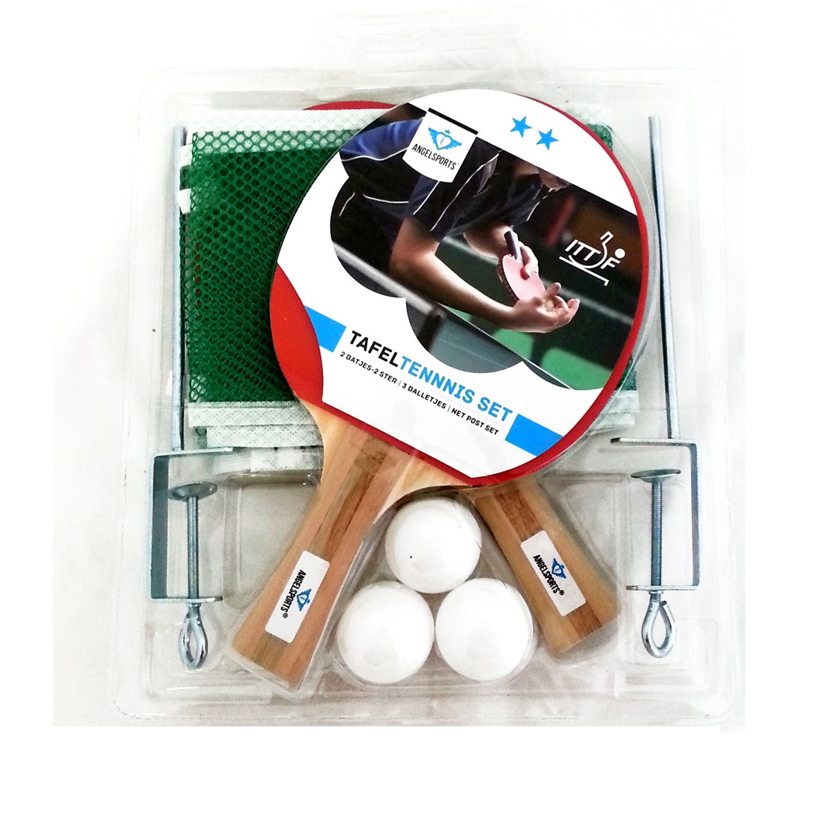 Tafeltennis Set (2 Ster) - met 2 Bats, Net en 3 Ballen