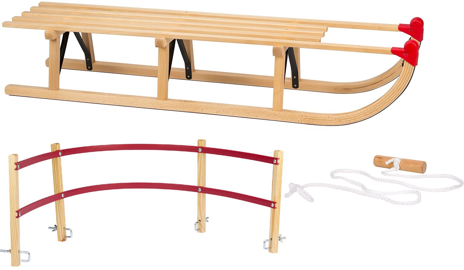 Nijdam Davos Slee - Slede met Rugleuning en Trekkoord - XXL - 120 cm - Hout - Rood 