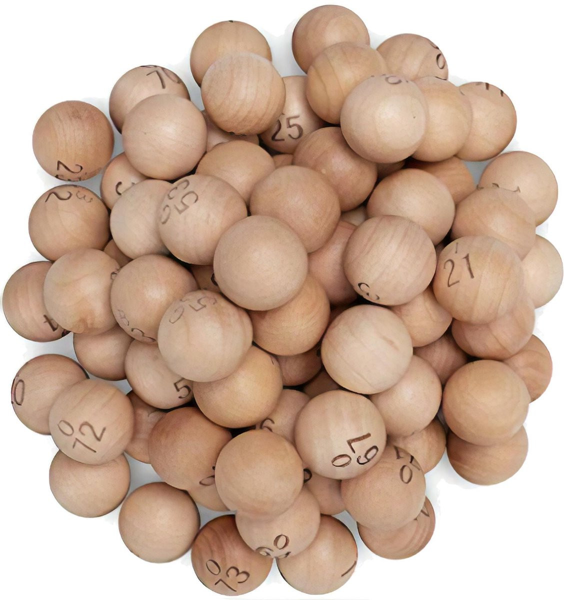 Bingoballen - Hout - Nummer 1 tot en met  75 - 24 mm