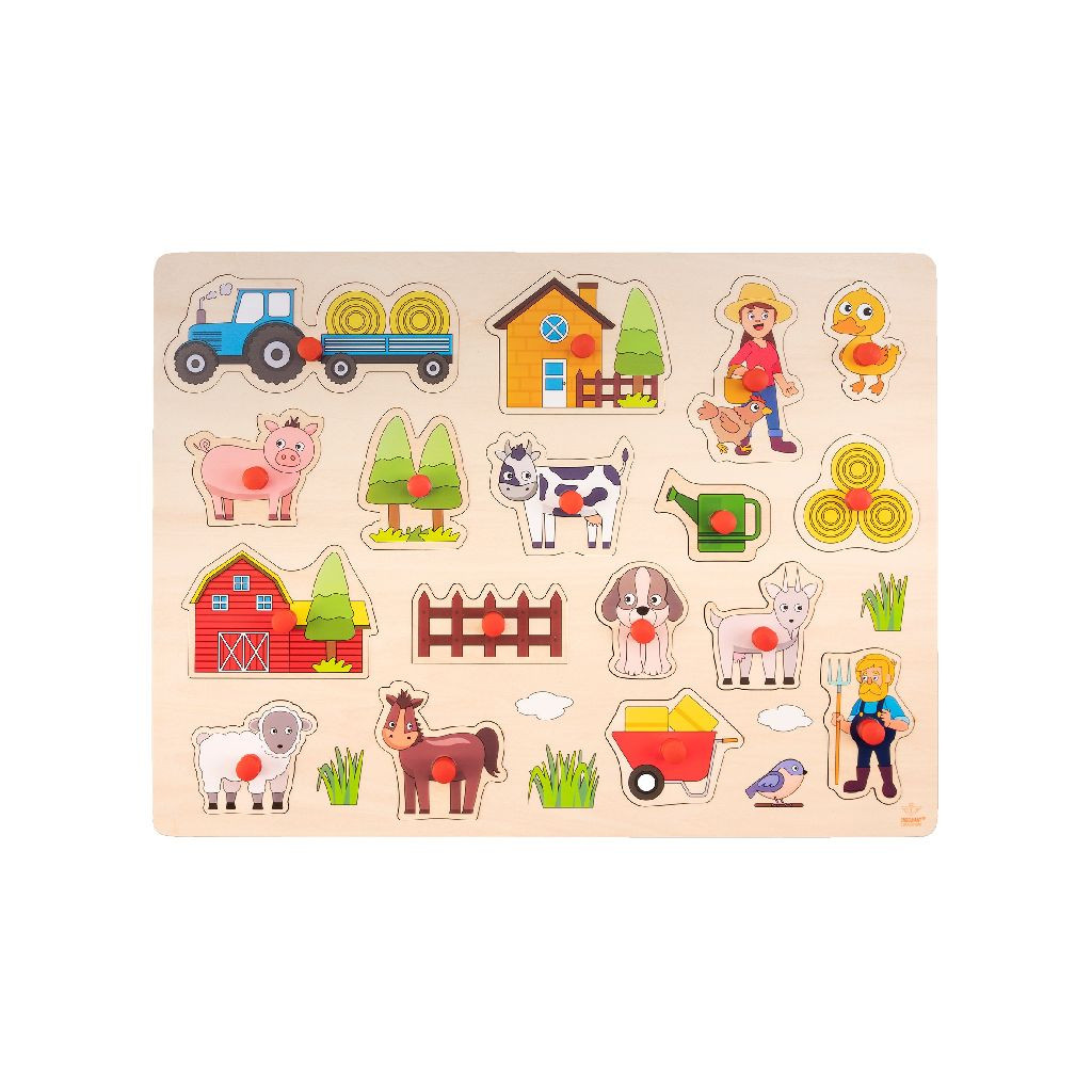 Houten Knopjes Puzzel - Boerderij 40 x 30cm