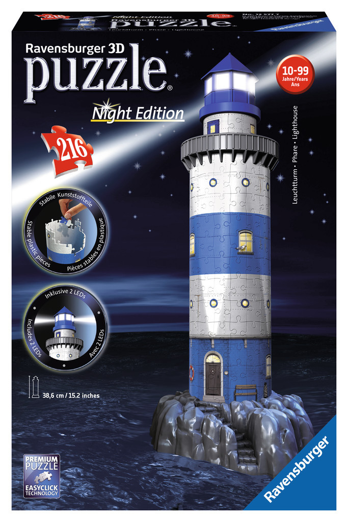 Ravensburger Puzzel 3D - Vuurtoren bij Nacht - 216 stukjes