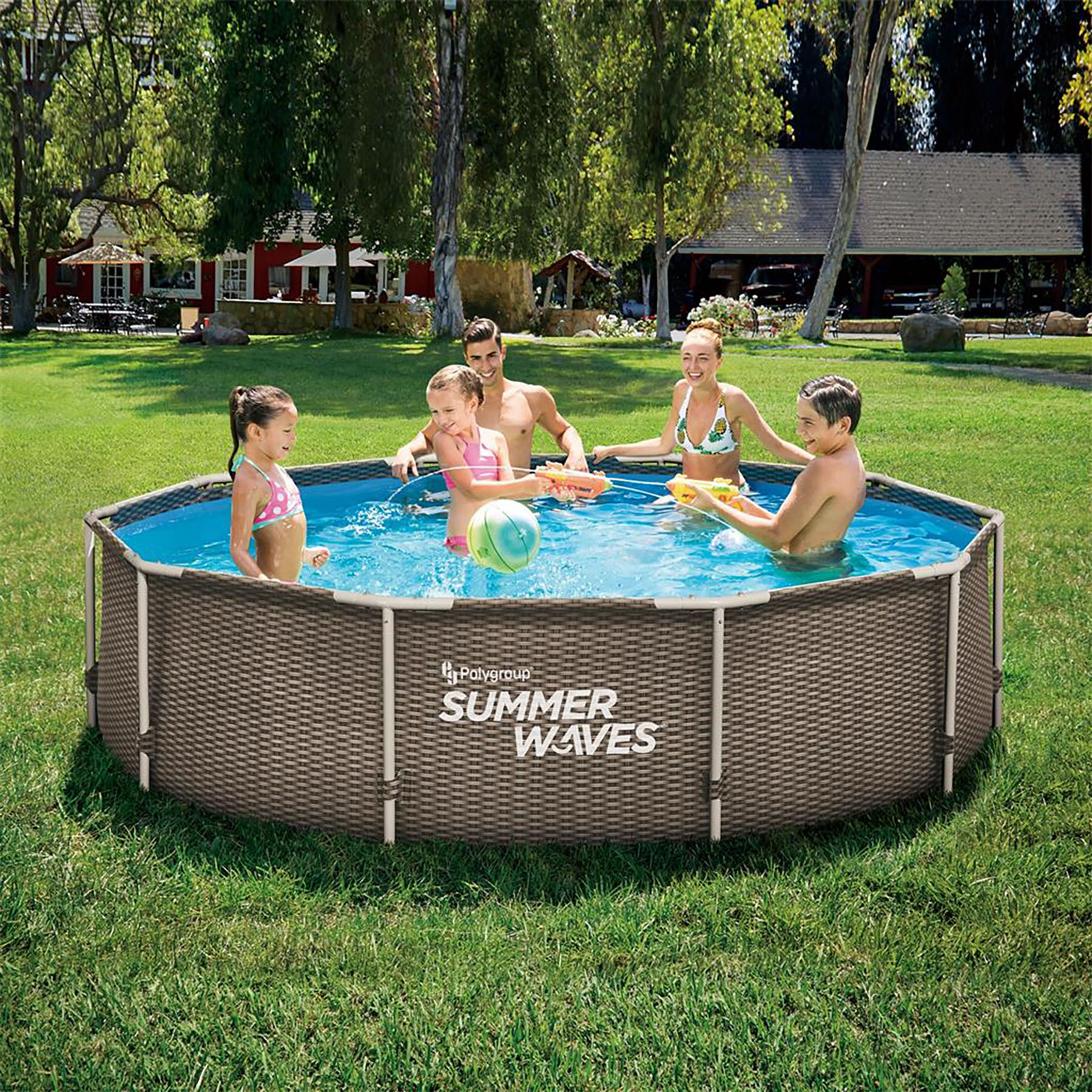 Summer Waves Active Frame Zwembad - ø 305 x 76 cm - met Filterpomp - Bruin Wicker