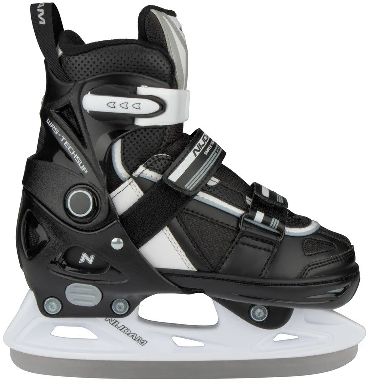 Nijdam IJshockeyschaats Junior - Verstelbaar - Semi-Softboot - Zwart / Wit - Maat 29-32