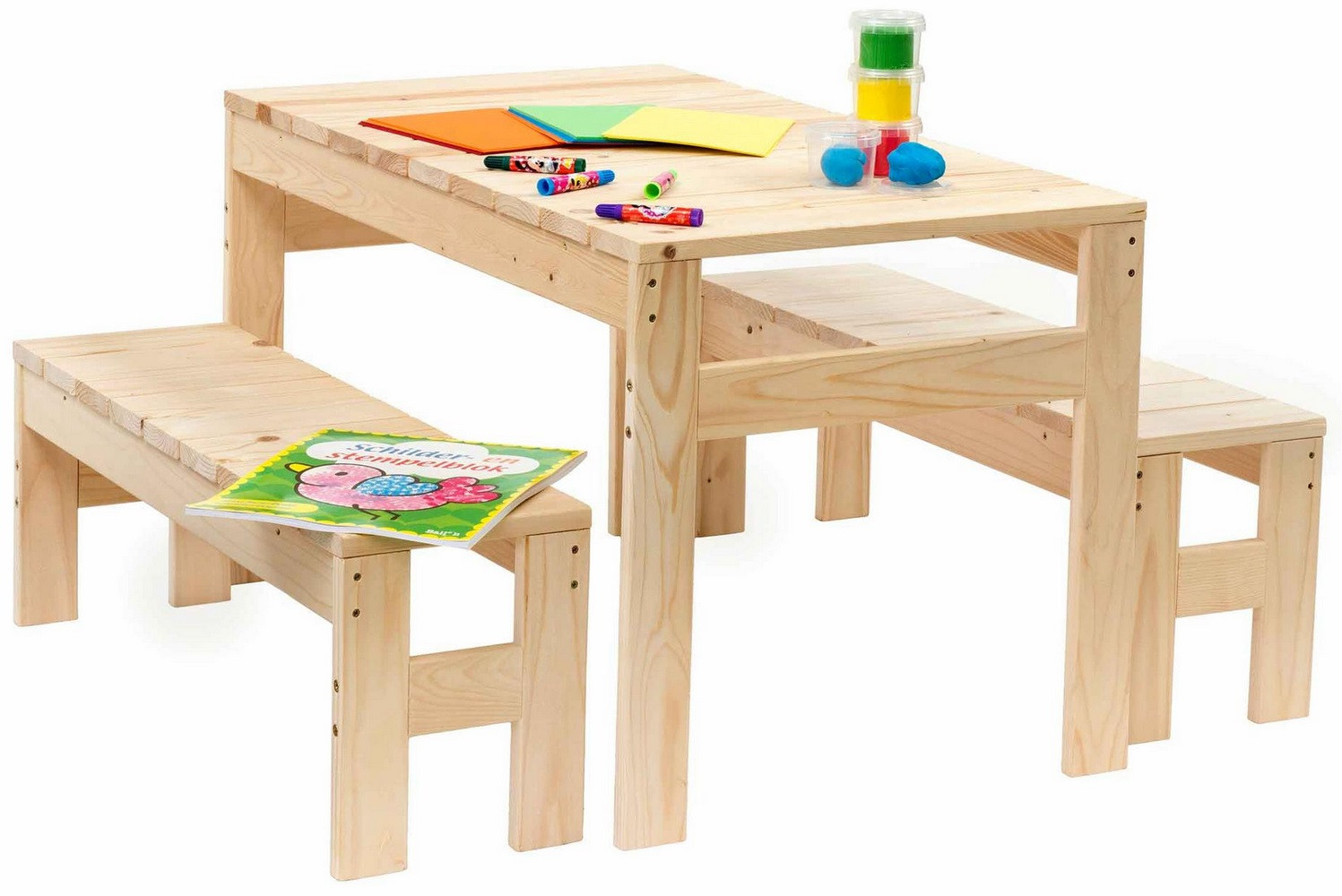 Houten Kindertafel met bankjes 'jackie'