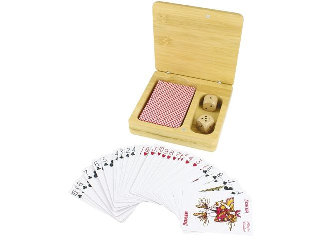 Bamboo Opbergkistje met Speelkaarten en  dobbelstenen - Dobbelspel